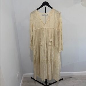 Christy Dawn Cream Embroidered Tiered Maxi Dress